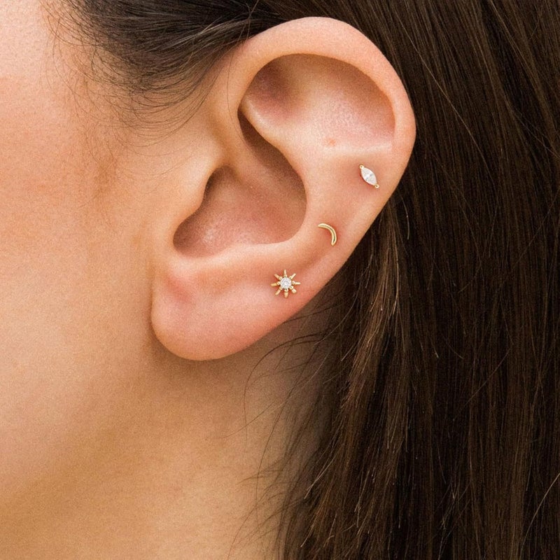 VRIUA 20G Tiny Flat Back Earrings for Women - 14K Gold/Silver Plated Small Flat Back Stud Earrings Hypoallergenic Cartilage Helix Piercing Jewelry - Image 1